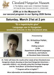 “Ez a legstickybb glue” – Spring 2026 Series (Program #2) March21- Feher Krisztina